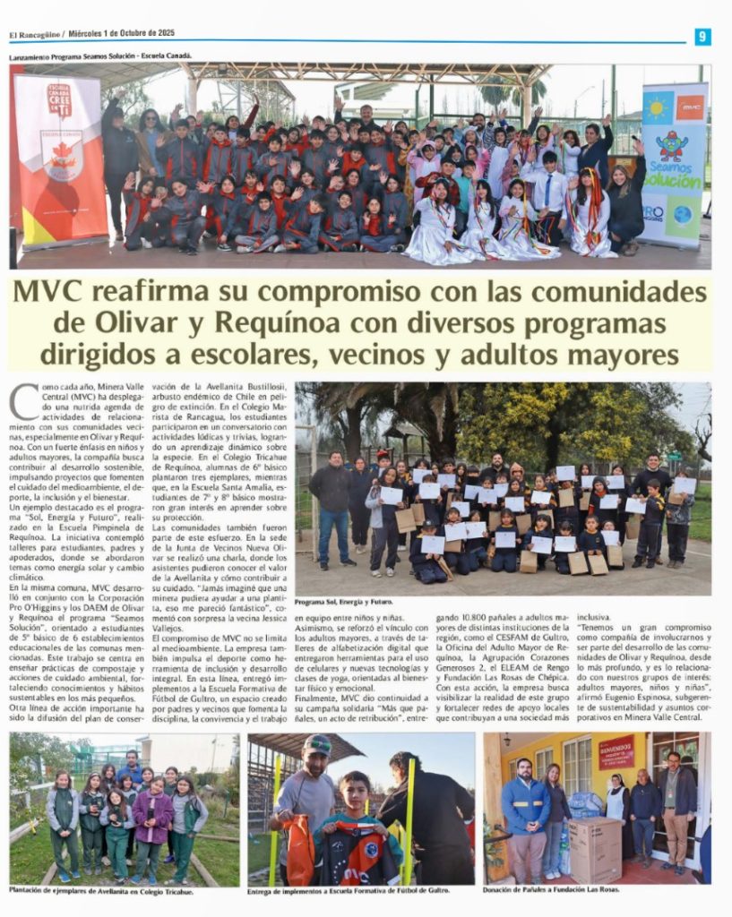 MVC reafirma su compromiso con las comunidades de Olivar y Requínoa con diversos programas dirigidos a escolares, vecinos y adultos mayores