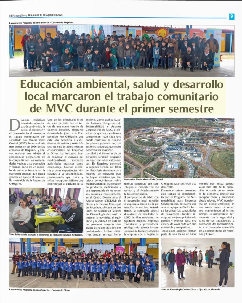 Educación ambiental, salud y desarrollo local marcaron el trabajo comunitario de MVC durante el primer semestre